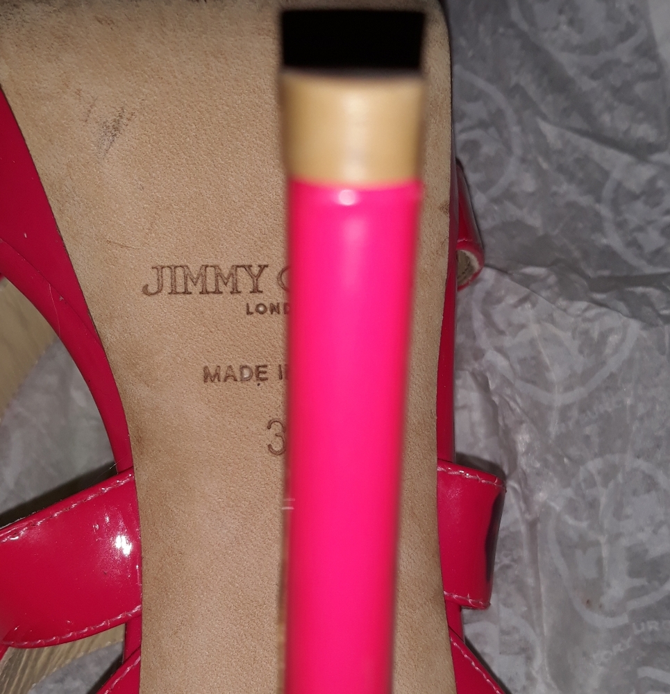 JIMMY CHOO “Louisa" Fuchsia Pink Strappy Platform Sandals Shoes 8.5M pre loved - Picture 11 of 15